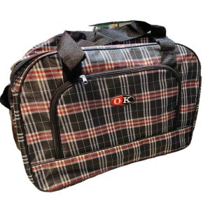 Stylish Plaid Duffle Bag Brown Rexine for Daily Commutes